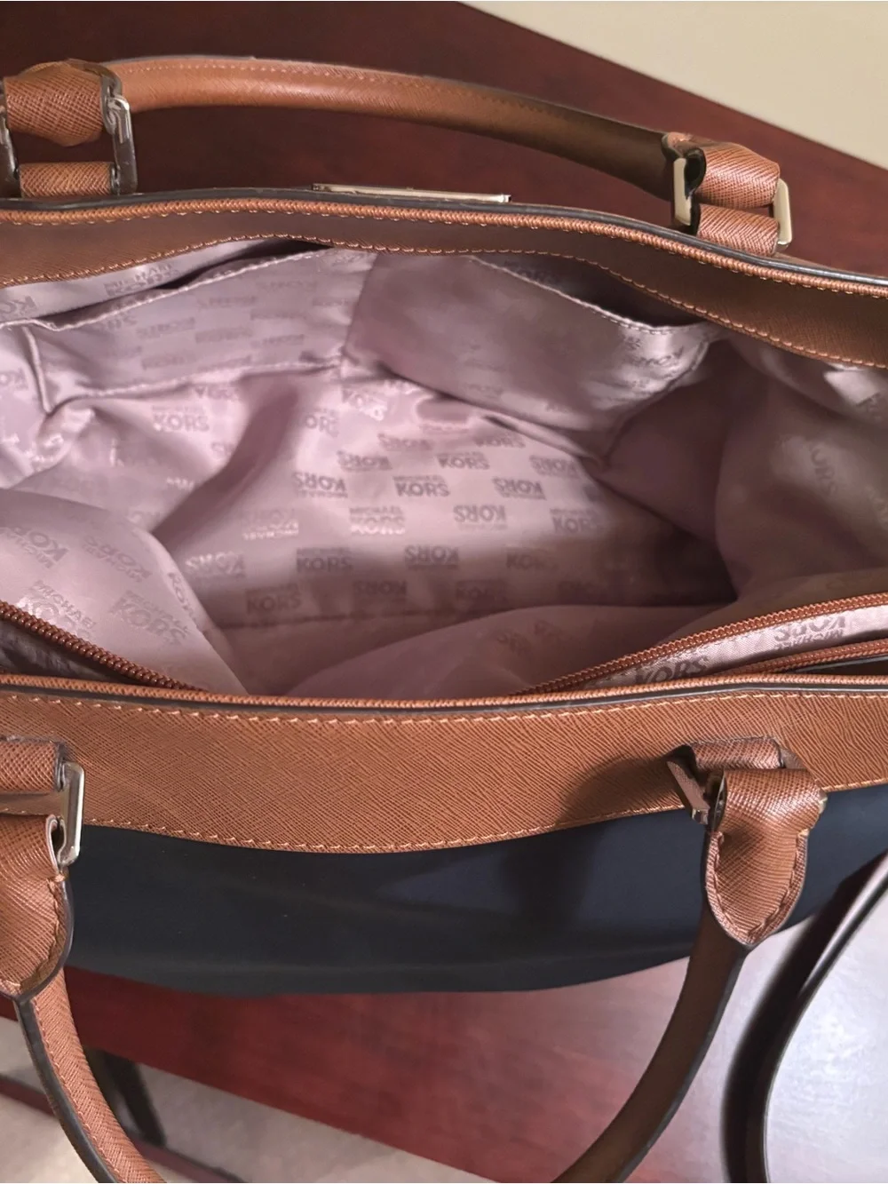 Michael Kors Navy and Brown Leather-Trim Computer Tote